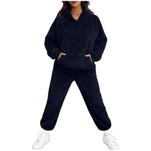 LEBONYARD Women's Trendy Clearance Sweatshirts And Sweatpants Warm Set Hooded Solid Loose Pullover Sweatshirts And Tight-Waist Sweatpants,Sizes S-2XL