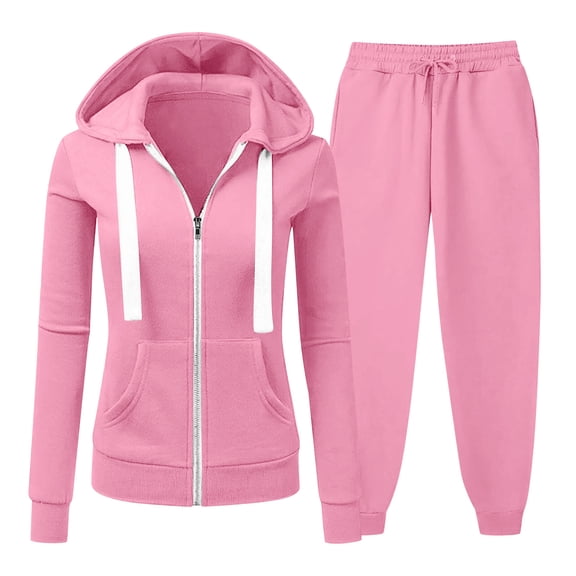 LEBONYARD Women's Trendy Clearance Sweatshirts And Sweatpants Warm Set Zip Up Hoodie Solid Loose Sweatshirts And Comfy Sweatpants,Sizes S-5XL