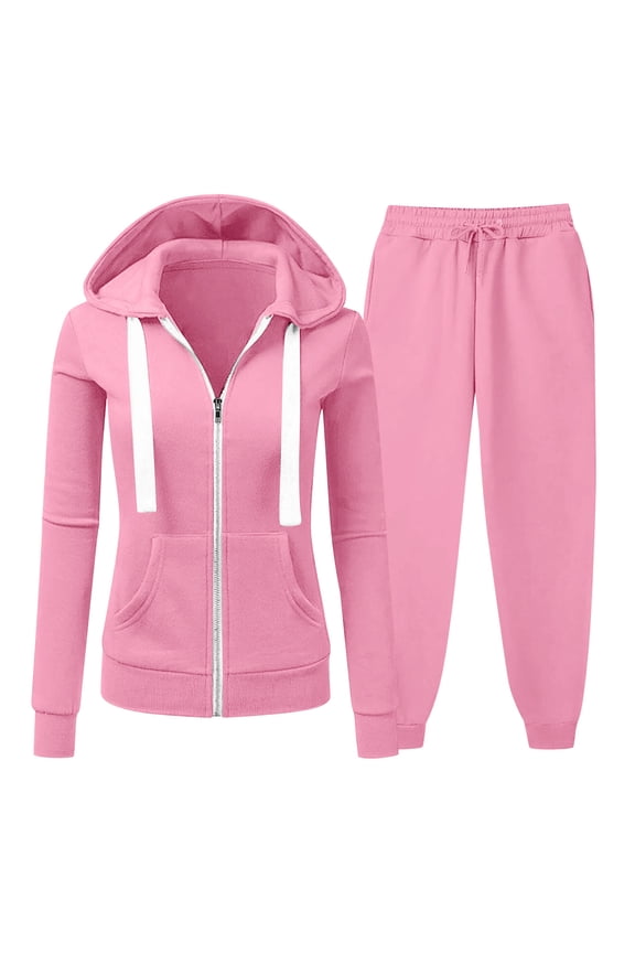 Women's Trendy Clearance Sweatshirts And Sweatpants Warm Set Zip Up Hoodie Solid Loose Sweatshirts And Comfy Sweatpants,Sizes S-5XL
