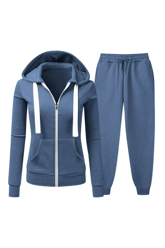Women's Trendy Clearance Sweatshirts And Sweatpants Warm Set Zip Up Hoodie Solid Loose Sweatshirts And Comfy Sweatpants,Sizes S-5XL