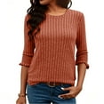thumbnail image 1 of LEBONYARD Women's Trendy Crew Neck Chic Groove 3/4 Sleeve Solid Colored Pullover Sweaters Casual Round Neck Loose Fit Ladies Warm Winter Sweaters, 1 of 6