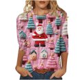 thumbnail image 1 of LEBONYARD Women's Trendy Crew Neck Christmas Printed 3/4 Sleeve Pullover Top Casual Loose Fit Round Neck Chic Christmas Printed Soft Smooth Ladies Top, 1 of 5