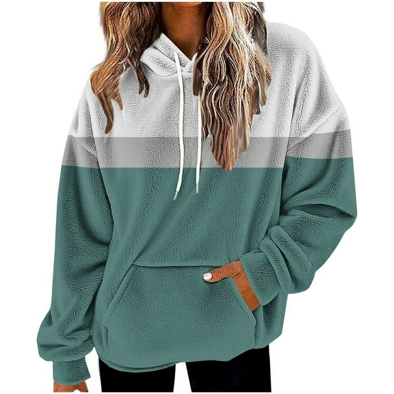 LEBONYARD Women's Trendy Crew Neck Drawstring Hooded Solid Color Printed Long Sleeve Loose Fitting Casual Pullover Fall Winter Warm Sweatshirts