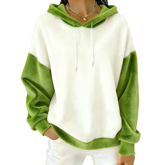 LEBONYARD Women's Trendy Drawstring Hooded Chic Christmas Colored Splited Long Sleeve Soft Loose Fit Casual Ladies Comfortable Warm Sweatshirt