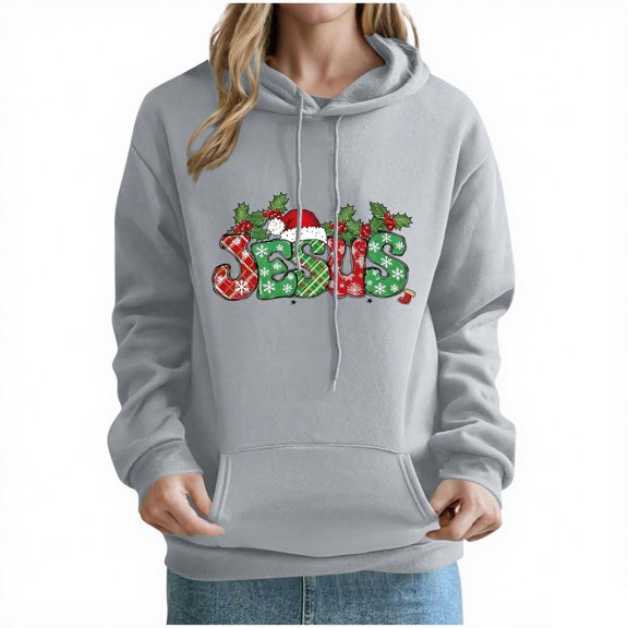 LEBONYARD Women's Trendy Drawstring Hooded Chic Christmas Printed Long Sleeve Pocekt Sweatshirts Casual Loose Warm Fit Ladies Christmas Sweatshirts