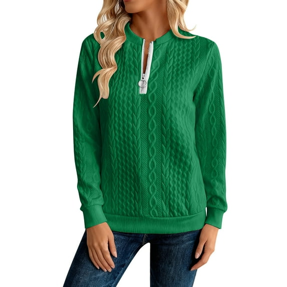 LEBONYARD Women's Trendy Half Zipper Crew Neck Small Dough Twists Solid Colored Tops Casual Loose Warm Fit Long Sleeve Round Neck Winter Sweaters