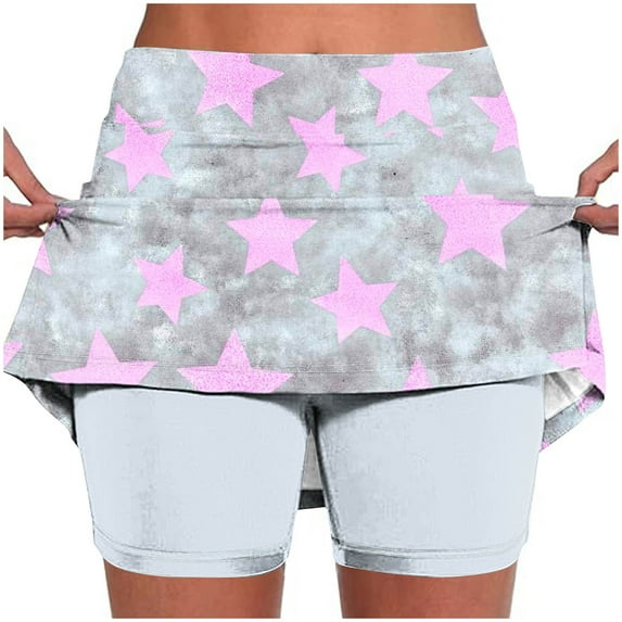 LEBONYARD Women's Trendy High-Waist Yoga Skirt with Built-in Shorts,Women's Printing Athletic Shorts Lightweight High Waist Skinny Joggers Pockets Pant Purple XL