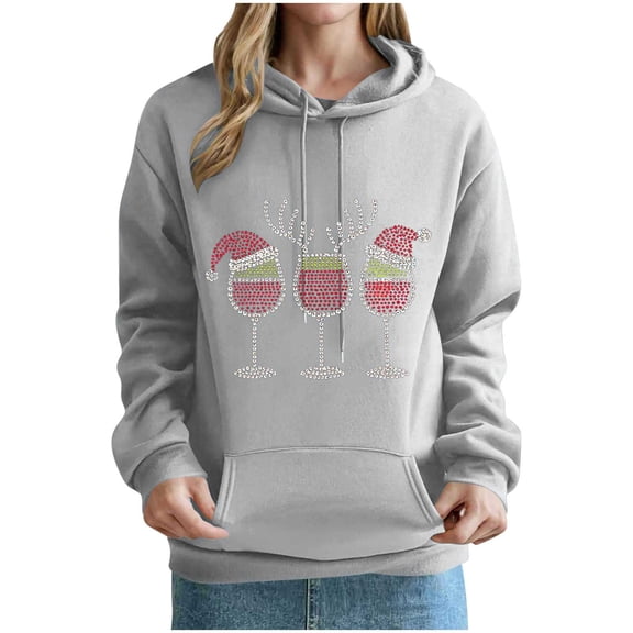 LEBONYARD Women's Trendy Hooded Drawstring Christmas Printed Pocket Front Sweatshirts Casual Long Sleeve Loose Warm Fit Regular Christmas Sweatshirts