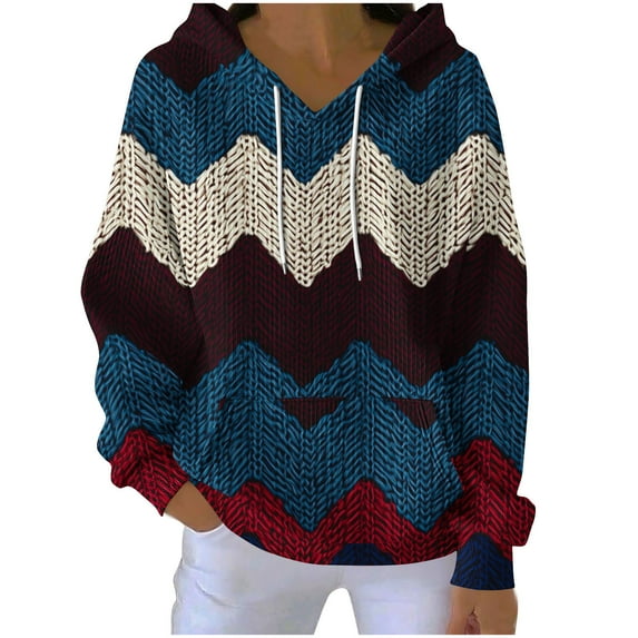 LEBONYARD Women's Trendy Hooded Drawstring Christmas Printed Splice Sweatshirts Casual Long Sleeve Loose Warm Fit Pocket Ladies Christmas Sweatshirts