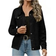 thumbnail image 1 of LEBONYARD Women's Trendy Lapel Collar Solid Colored Long Sleeve Fashion Deerskin Jacket Leather Coat Velvet Temperament Neck Short Outerwear Coat, 1 of 9