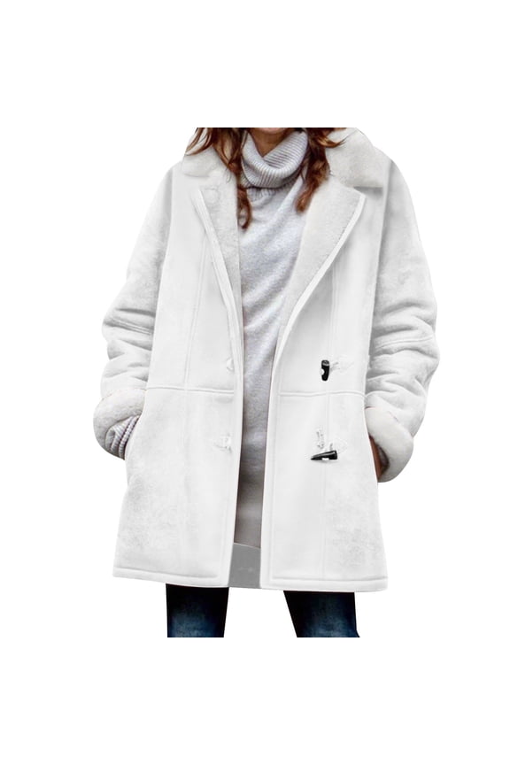 Women's Trendy Plus Size Lapel Floral Thicken Fleece Liner Quilted Button Casual Fuzzy Solid Warm Loose Long Sleeve Pocket Jacket Coats