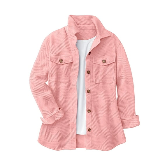 LEBONYARD Women's Trendy Lapel Solid Colored Long Sleeve Button Jackets Chic Chest Pocket Casual Loose Fitting Ladies Daily Outerwear Shirt Jacket