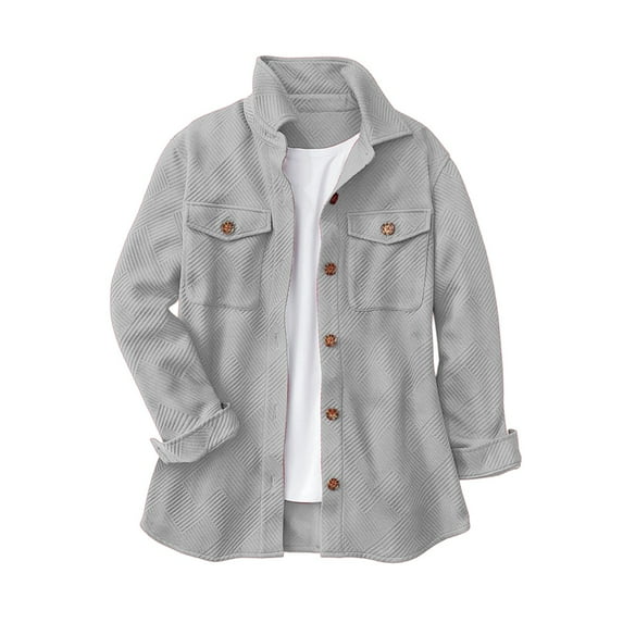 LEBONYARD Women's Trendy Lapel Solid Colored Long Sleeve Button Jackets Chic Chest Pocket Casual Loose Fitting Ladies Daily Outerwear Shirt Jacket