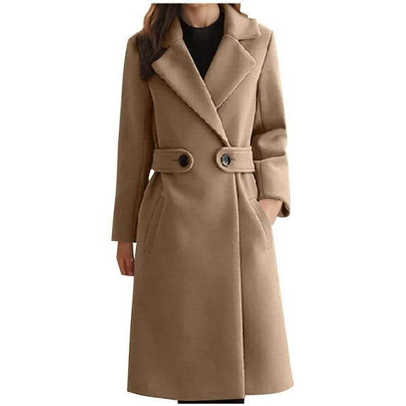 LEBONYARD Women's Trendy Notch Lapel Solid Colored Pocket Long Sleeve Long Length Loose Fitting Casual Ladies Thicken Winter Outerwear Warm Coat