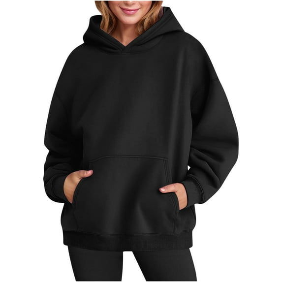 LEBONYARD Women's Trendy Oversized Hooded Thicken Wool Solid Colored Casual Long Sleeve Pullover Sweatshirts Casual Loose Fit Fleece Sweatshirts