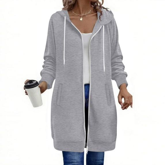 LEBONYARD Women's Trendy Plus Size Double Zipper Drawstring Hooded Comfy Solid Colored Long Sleeve Loose Fit Casual Pockets Long Length Sweatshirts