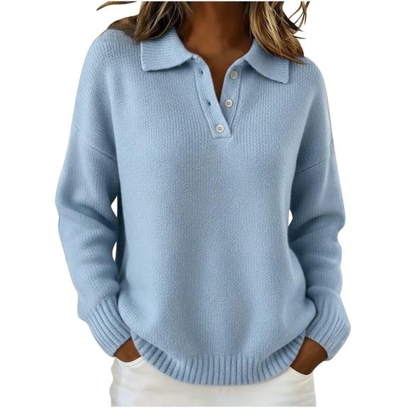 LEBONYARD Women's Trendy Plus Size Henley Collar Thicken Fleece Solid Color Comfy Long Sleeve Casual Loose Warm Fit Knit Pullover Sweaters,Sizes S-5XL