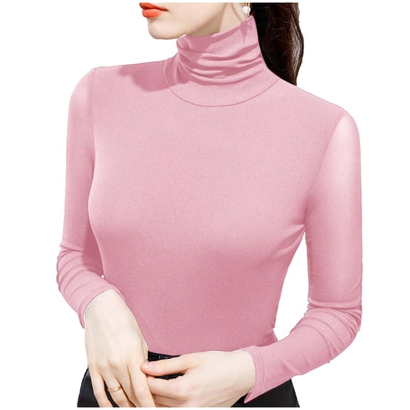 LEBONYARD Women's Trendy Plus Size Turtleneck Elastic Fabric Solid Colored Long Sleeve Slim Comfortable Fit Casual Thermal Regular Pullover Shirt Top