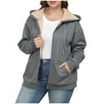 thumbnail image 1 of LEBONYARD Women's Trendy Plus Size Zipper Fuzzy Drawstring Hooded Thicken Fleece Liner Solid Long Sleeve Casual Pockets Loose Warm Comfy Jacket Coat, 1 of 6