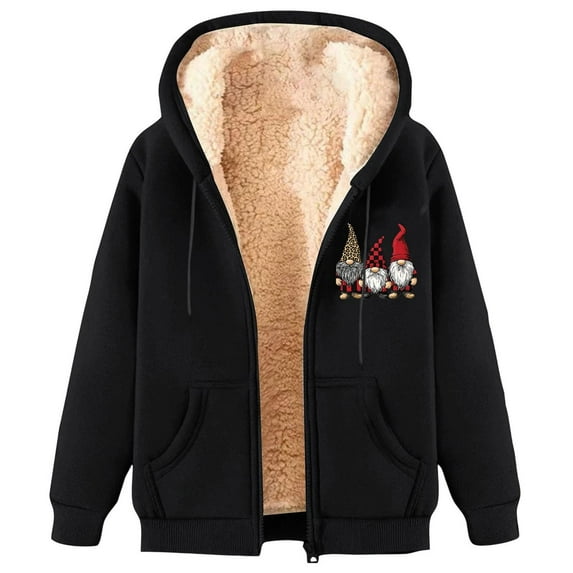 LEBONYARD Women's Trendy Plus Size Zipper Fuzzy Drawstring Hoodie Thicken Fleece Liner Comfy Solid Colored Long Sleeve Casual Loose Warm Jacket Coat