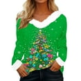 thumbnail image 1 of LEBONYARD Women's Trendy Plush Collar Cuff V-Neck Chic Christmas Tree Printed Pullover Top Casual Long Sleeved Loose Fit Warm Ladies Christmas Top, 1 of 4