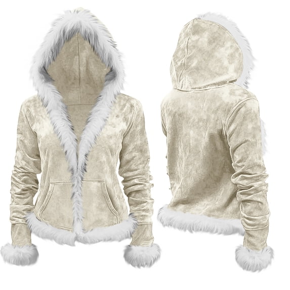 LEBONYARD Women's Trendy Plush Hooded Cuff Wool Collar Fashion Christmas Solid Colored Long Sleeved Large Pocket Casual Loose Warn Fit Sweatshirt