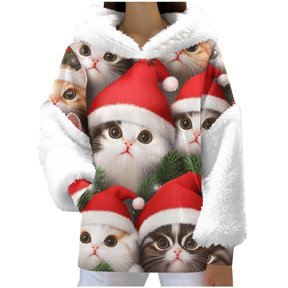 LEBONYARD Women's Trendy Plush Hoodie Cuff Solid Colored Long Sleeve Warm Loose Fitting Round Neck Pullover Casual Outerwear Sweatshirts