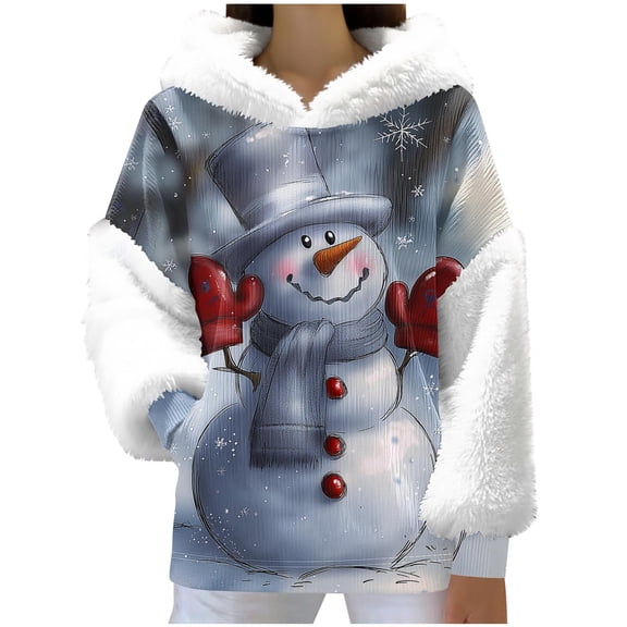 LEBONYARD Women's Trendy Plush Hoodie Cuff Solid Colored Long Sleeve Warm Loose Fitting Round Neck Pullover Casual Outerwear Sweatshirts