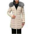 thumbnail image 1 of LEBONYARD Women's Trendy Plush Zipper Hooded Padded Puffer Coat Casual Solid Colored Long Sleeve Long Length Loose Warm Fit Pocket Winter Puffer Coat, 1 of 5