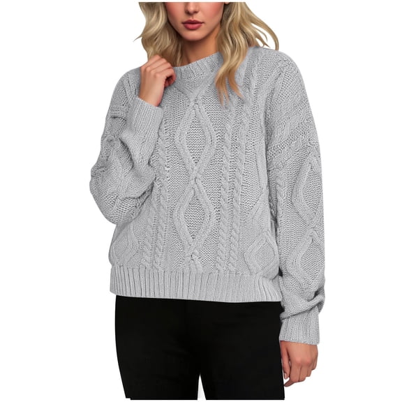 LEBONYARD Women's Trendy Round Neck Chic Small Dough Twist Solid Colored Pullover Sweaters Casual Long Sleeve Loose Warm Fit Crew Neck Ladies Sweaters