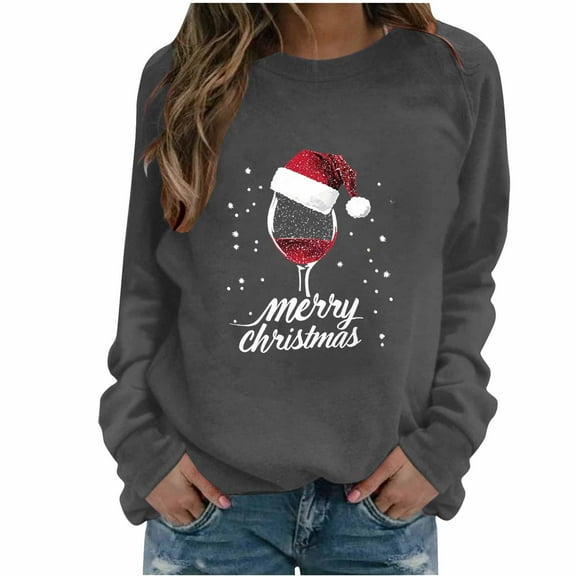LEBONYARD Women's Trendy Round Neck Regular Christmas Printed Pullover Sweatshirts Casual Long Sleeve Hoodless Crew Neck Loose Fit Ladies Sweatshirts