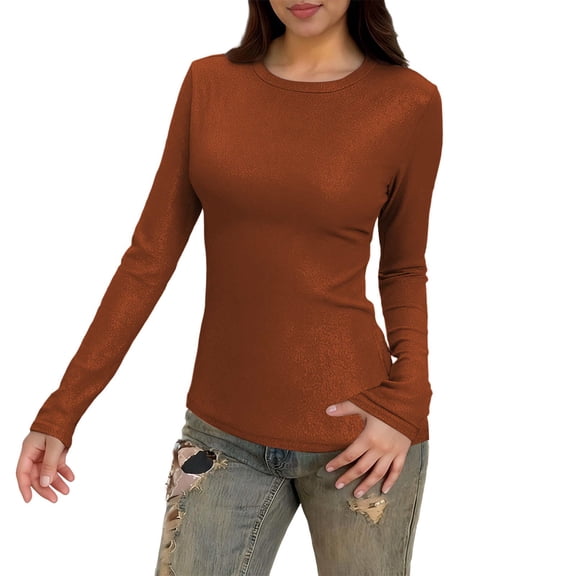 LEBONYARD Women's Trendy Round Neck Solid Colored Long Sleeve Comfortable Slim Fitting Casual Ladies Warm Pullover Base Layer Tops