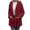 thumbnail image 1 of LEBONYARD Women's Trendy Solid Colored Button Dough Twists Fleece Hooded Jacket Casual Long Sleeve Loose Warm Fit Pocket Ladies Winter Outwear Jacket, 1 of 9