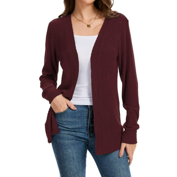 LEBONYARD Women's Trendy Solid Colored Groove Ribbed Long Sleeve Loose Fitting Button Front Knitted Cardigan Coat Casual Ladies Outerwear Coat