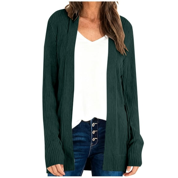 LEBONYARD Women's Trendy Solid Colored Groove Ribbed Long Sleeve Loose Fitting Button Front Knitted Cardigan Coat Casual Ladies Outerwear Coat