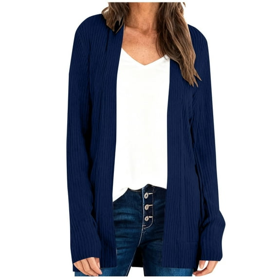 LEBONYARD Women's Trendy Solid Colored Groove Ribbed Long Sleeve Loose Fitting Button Front Knitted Cardigan Coat Casual Ladies Outerwear Coat