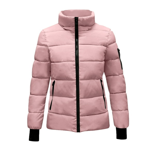 LEBONYARD Women's Trendy Stand Up Collar Solid Color Long Sleeve Warm Puffer Jacket Casual Loose Fitting Pocket Ladies Winter Outerwear Padded Jacket