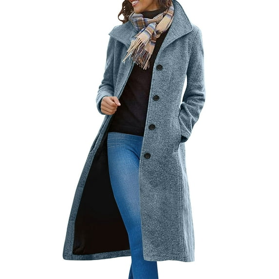 LEBONYARD Women's Trendy Thicken Wool Long Length Stand-Up Collar Solid Colored Warm Coat Casual Pocket Long Sleeve Loose Fit Winter Outerwear Coat