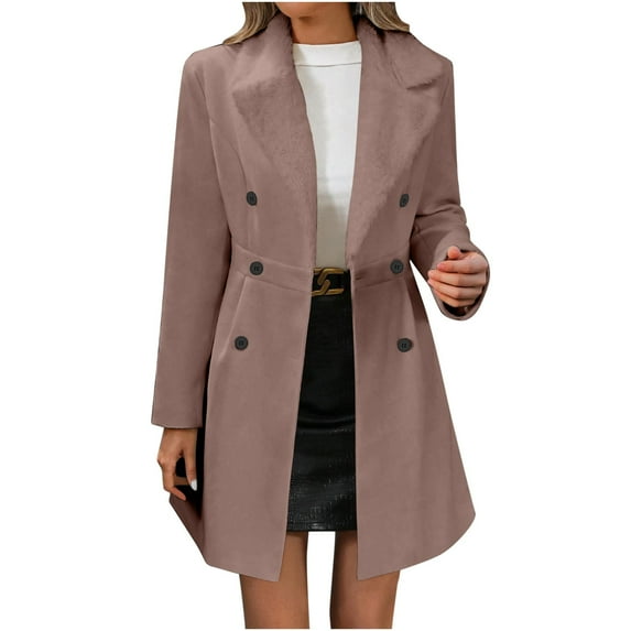 LEBONYARD Women's Trendy Thicken Woolen Fabric Flat Collar Pocket Button Jacket Coat Casual Solid Colored Long Sleeve Loose Warm Fit Outerwear Coat