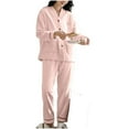 thumbnail image 1 of LEBONYARD Women's Trendy Thickened Flannel V-neck Solid Color Long Sleeve Soft Fabric Loose Fitting Big Pocket Button At Home Keeping Warm Pajama Set, 1 of 5