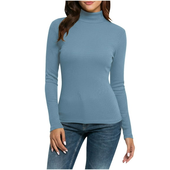 LEBONYARD Women's Trendy Turtleneck Chic Groove Ribbed Striped Solid Colored Long Sleeve Pullover Casual Ladies Loose Warm Fitting Fall Winter Tops