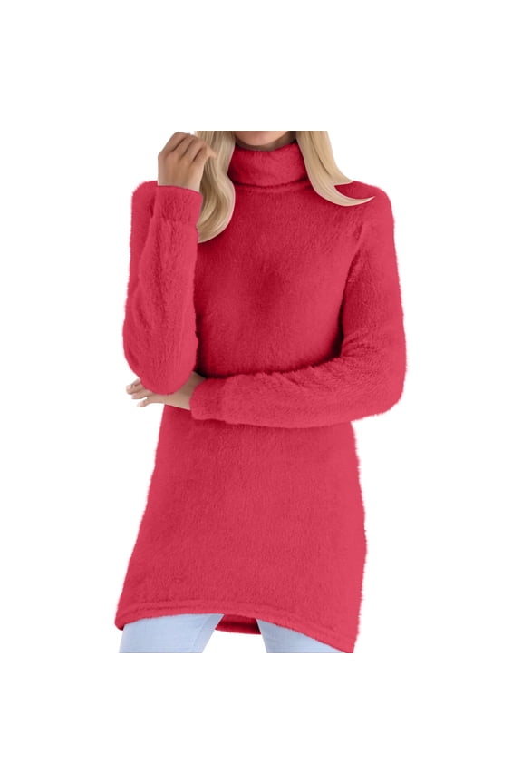 Women‘s Trendy Turtleneck Fleece Chic Soft Fuzzy Solid Colored Long Sleeve Comfortable Loose Warm Casual Ladies Cute Pullover Tops