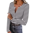 thumbnail image 1 of LEBONYARD Women's Trendy V-Neck Button Chic Groove Striped Multiple-Color Long Sleeved Loose Fit Casual Ladies Basic Pullover Blouse Tops,Sizes S-2XL, 1 of 9
