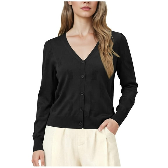 LEBONYARD Women's Trendy V-Neck Button Slim Cardign Sweaters Casual Long Sleeve Solid Colored Warm Comfortable Fitting Ladies Fall Winter Sweaters
