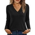 thumbnail image 1 of LEBONYARD Women's Trendy V-Neck Soft Fabric Tailored Long Sleeved Solid Colored Casual Warm Fitting Ladies Fall Winter Pullover Tops, 1 of 7