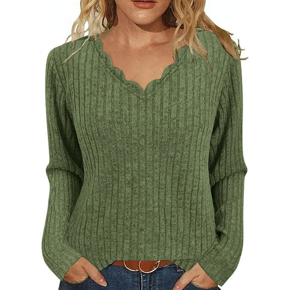 LEBONYARD Women's Trendy V-neck Solid Colored Chic Lace Pullover Sweatshirts Casual Long Sleeve Groove Design Loose Warm Fit Ladies Sweatshirts Top