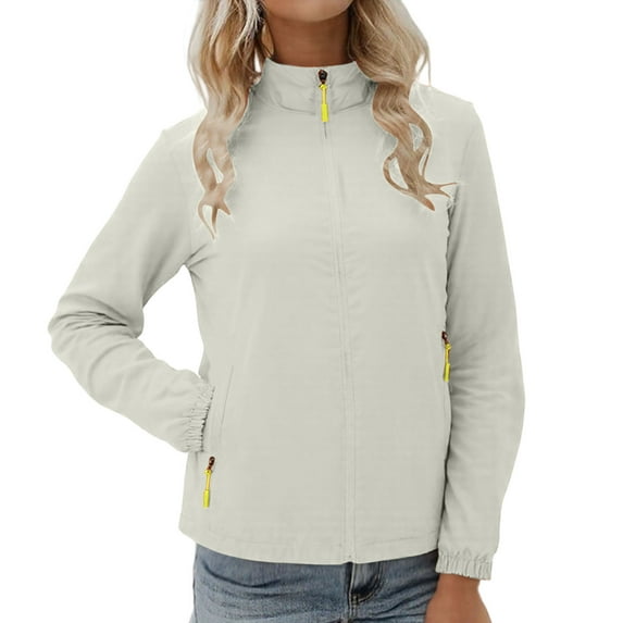 LEBONYARD Women's Trendy Windbreaker Zipper Hooded Hiking Outdoor Jacket Casual Long Sleeve Solid Colored Loose Fit Standing Collar Sports Jacket