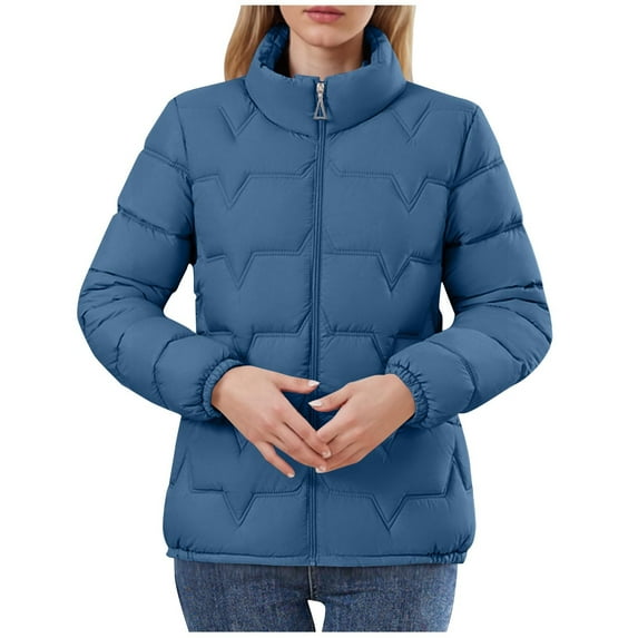 LEBONYARD Women's Trendy Zip-Up Hoodless Stand Collar Short Length Down Jacket Long Sleeve Solid Colored Pocket Ladies Winter Warm Puffer Jacket Coat