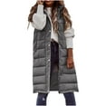 thumbnail image 1 of LEBONYARD Women's Trendy Zipper Button Hooded Sleeveless Solid Colored Long Length Outdoor Jacket Coat Casual Pocket Ladies Winter Jaket Coats, 1 of 8