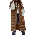 thumbnail image 1 of LEBONYARD Women's Trendy Zipper Button Hooded Sleeveless Solid Colored Long Length Outdoor Jacket Coat Casual Pocket Ladies Winter Jaket Coats, 1 of 8
